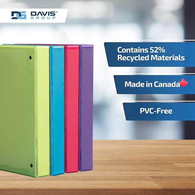 Easyview 3-Ring Binder, Clear-View Cover, 2" Round Rings, 4 Pack | Heavy-duty binder, fits 8.5" x 11" paper, fashion colors, customizable cover, made in Canada, ideal for school or office use