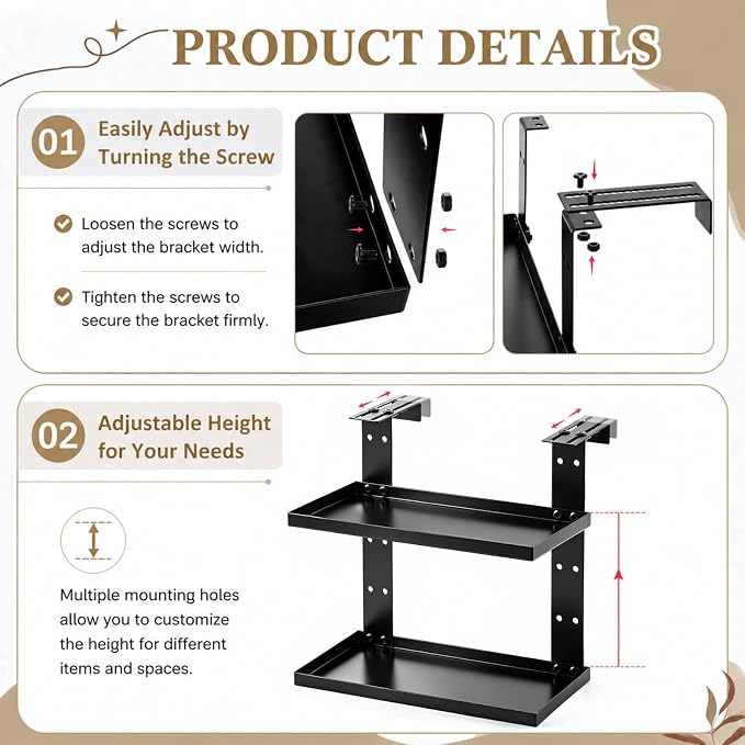 2 Tier Large Cubicle Rectangle Shelf, 11.8''l x 7.87''w Office Cubicle Storage Organizer Accessories, Adjustable Rectangle Shelf with Hooks