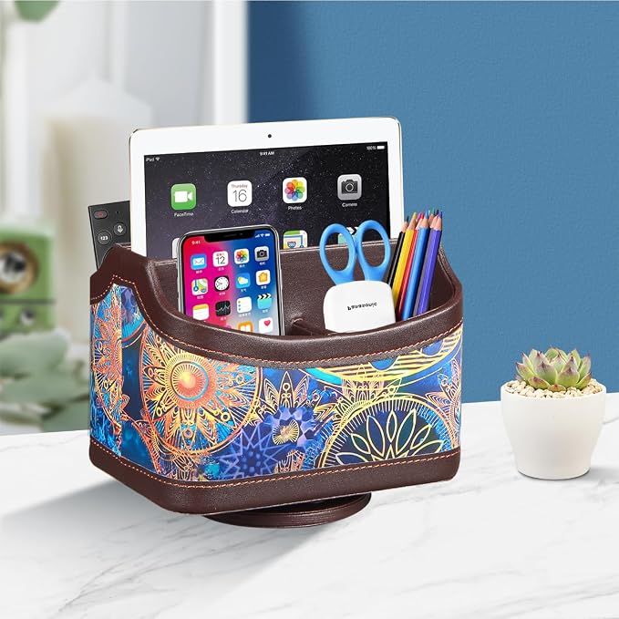 YAPISHI Remote Control Holder,Swivel TV Remotes Caddy for Table,Desk Accessories and Workspace Organizer Controllers/ Art Supplies/ Stationery,Night Stand Organizers and Decorations for Living Room