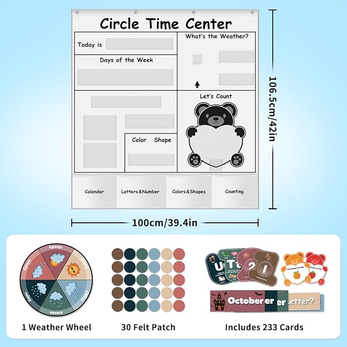 Boczif Circle Time Learning Center Pocket Chart for Classroom(white)