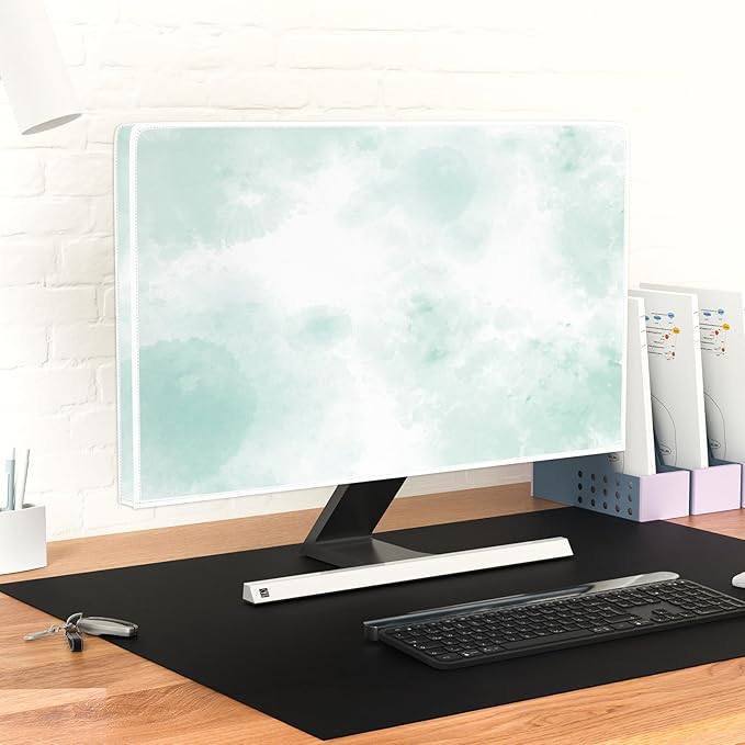 Baocicco Abstract Watercolor Waterproof TV Display Screen Cover 32 Inch Cyan Marble Dip Dyeing Dust Proof TV Covers for Television Screen Anti-Static Dustproof Protective，Mint Green