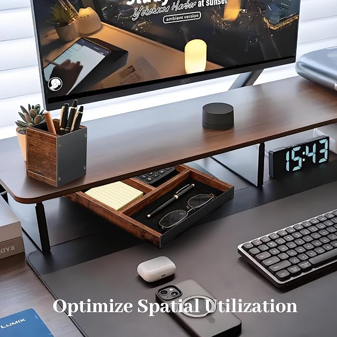 Desk Tray with Pen Holder Set | Desk Drawer Organizer for Home Office Decor | Farmhouse Wood & Metal Organizer Tray for Keys, Pen, Watch | Premium Gifts