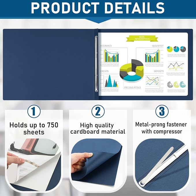 Resurhang 40 Pcs Pressboard Report Cover, 3" Capacity Presentation Binder Folder with Metal Prong Paper Fastener to Neatly Bind Reports Proposals Transcripts, Other Documents (11x17 Inch,Blue)