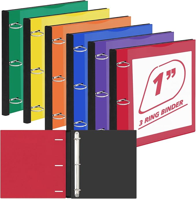 Henoyso 6 Pack 1 Inch D Ring Telescoping 3 Ring Binder Bulk, Binders with Clear Front Pocket and Telescoping Spine, 8.5" x 11" Paper Organizer, Home Office Organization Supplies(Classic Color)