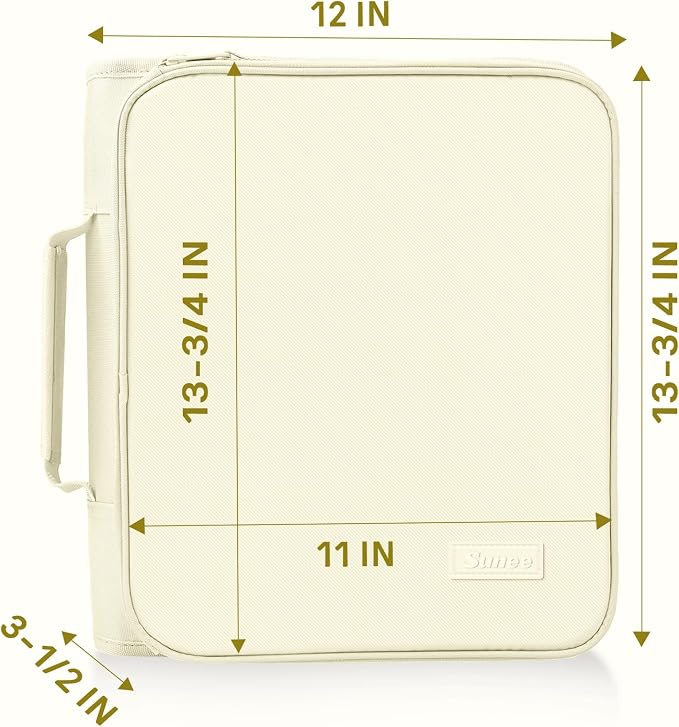 SUNEE Zippered Binder Bag with Handle, 2-Inch 3-Ring O-Ring, 500-Sheet Capacity, Includes Zip Pocket, 5-Tab Expanding File Folder, Multi-Pocket Organizer Binder for Middle School, Soft Beige