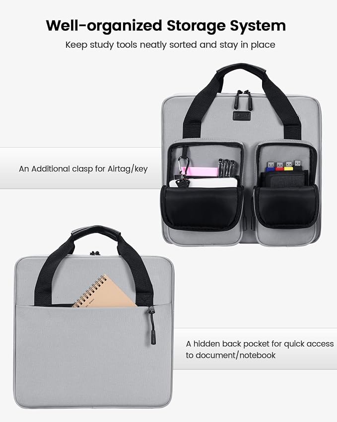 4 Inch Zipper Binder 3 Ring with Shoulder Strap,Tough/Multi-Pocket | Binder Bag with Laptop organizer for School Travel,Fit 13" MacBook & Tablet,800 Sheets Capacity,Water Resistant,Grey