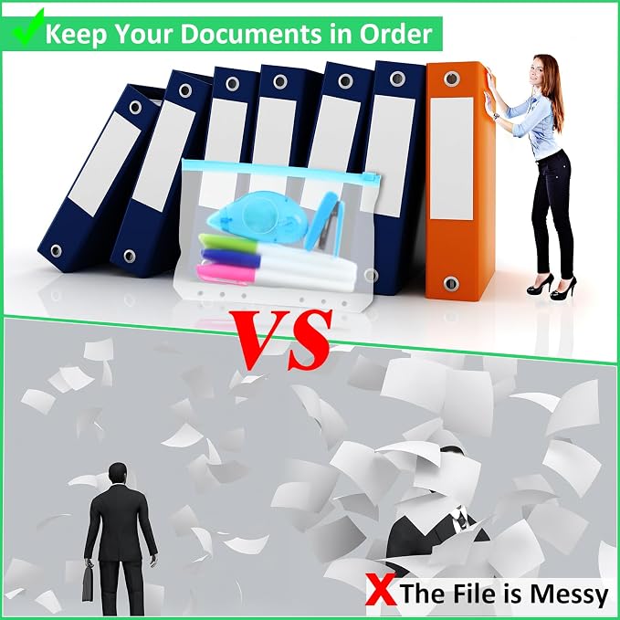 40 Pieces Binder Pockets 6 Hole Zipper Pouch 6 Ring B6 Pockets with Zipper Binder Folders Plastic Pouches Loose Leaf Bags Waterproof PVC Document Filing Bag