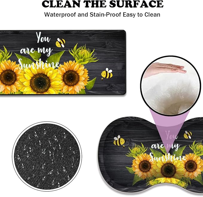 Large Gaming Mouse Pad 31.5x11.8 Inch Keyboard Pad + Ergonomic Wrist Rest Pad and Coaster with Non-Slip 3-Piece Desk Supplies Set, Sunflower, You are My Sunshine Design for Gamers/Office/Study