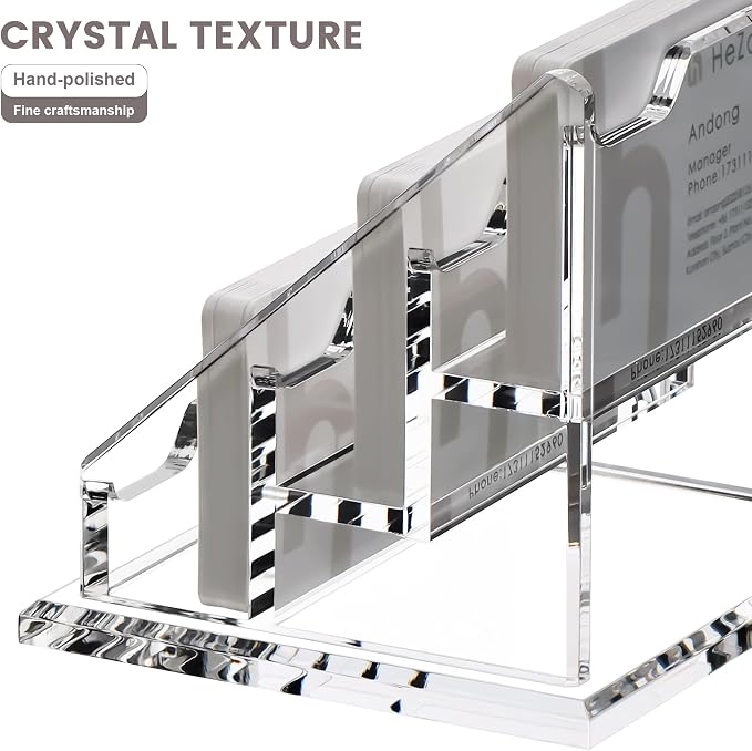 HeZone Acrylic Card Holder Clear Horizontal Business Card Organizer Stand for Desk 3 Slots 3 Tier Business Cards Stand for Women and Men,Office Desk Accessories,Organize 150 Cards-1 Pack(3 Slots-H)