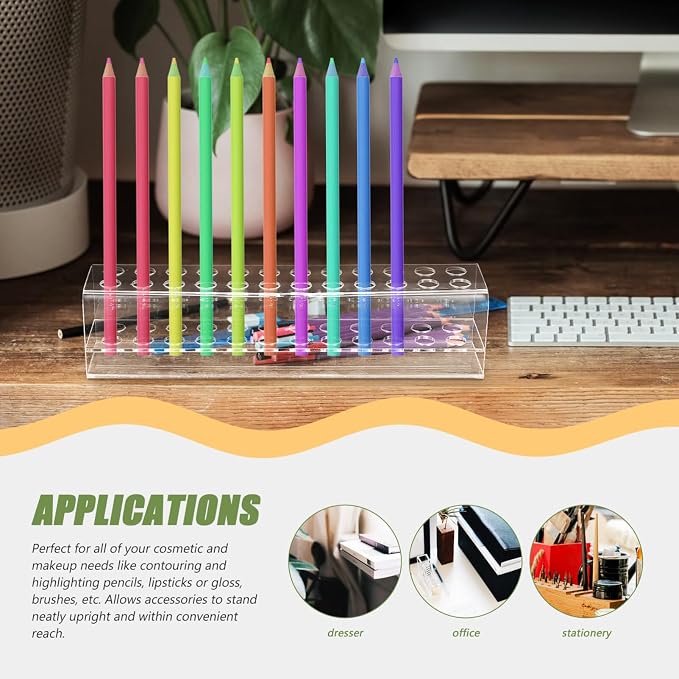 Tofficu Acrylic Pen Holder, Slots Pen Display Stand Double Layer, Clear Pen Stand For Marker Pens Makeup Brush Home Office Desk Supplies