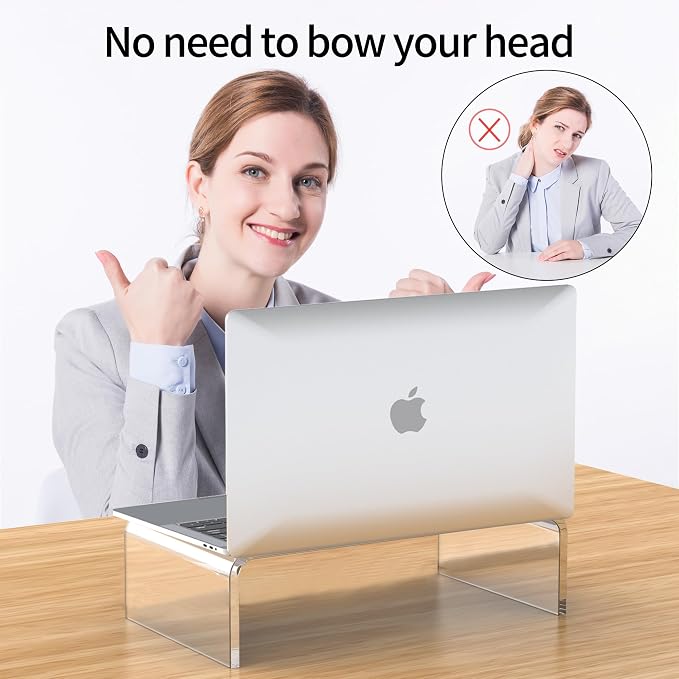 Acrylic Monitor Stand Riser Clear Laptop Stand Riser L12.5 xW7.5 xH4 | Computer & Laptop Stand for Desk, Compatible with All Notebooks and Monitor, Decoration for Office & Home Transparent