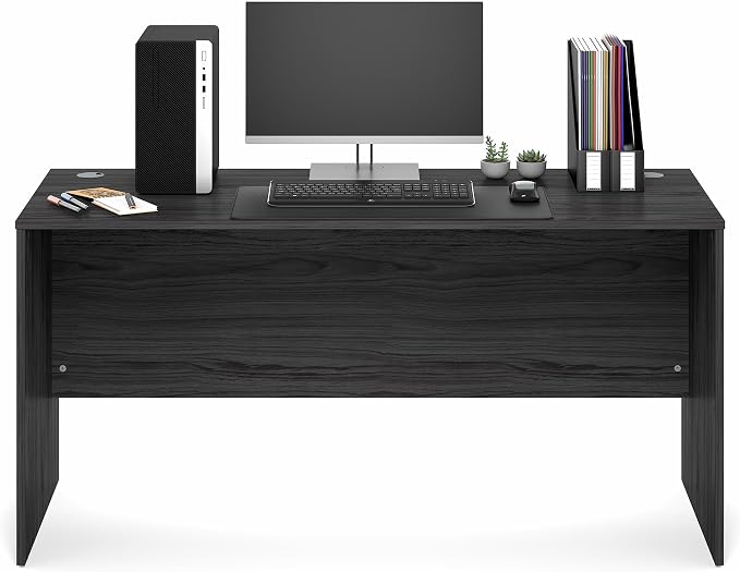 Furinno Roger Computer Desk, 60 Inch Rectangular Executive Desk with Modesty Panel, Home Office Desk with Thick Tabletop, Desk Cord Grommet, Scratchproof, for Home Study, Office, Coastal Grey