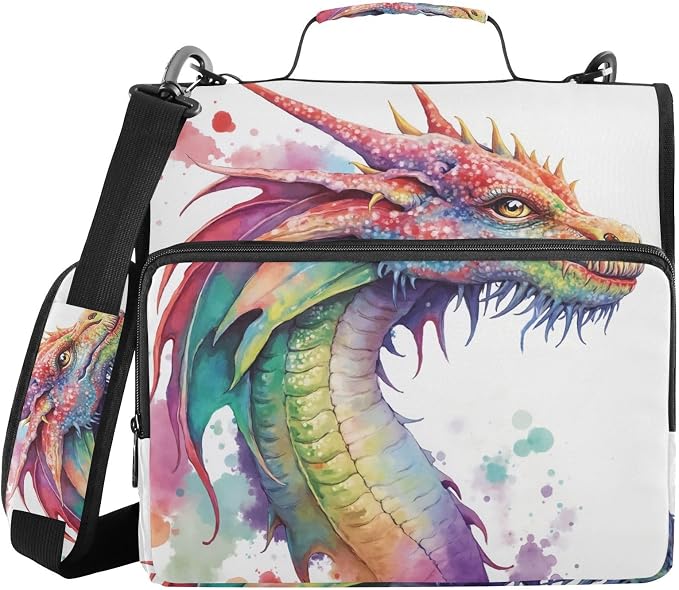 Watercolor Dragon 3 Ring Binder Bag 1.5 inch Binder Organizer with Zipper Shoulder Strap 500 Sheet Documents Storage School Office