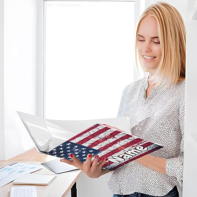 Custom 3 Ring Binder Retro American Flag 1.5" Round Ring Binders Personalized Name View Binder with 200 Sheet for Kids School Supplies Women Men Office, 1 Pack