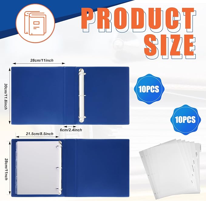 Dunzoom 10 Pcs Estate Planning Portfolio Binder PU Leather 3 Ring Binders with Gold Title and Index Tab Dividers, 11'' x 11.8'' x 2.4'' Estate Planning Organizer (Blue)