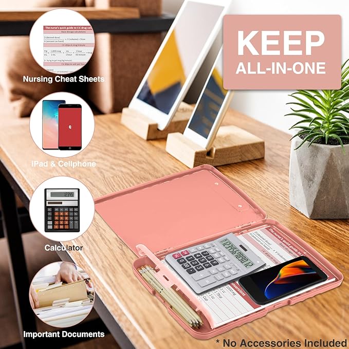 Sooez Clipboard with Storage, High Capacity Nursing Clip Board 8.5 x 11 with Pen Holder & Low Profile Clip, Plastic Clipboards Case Box, Teacher Must Haves School Office Supplies,Letter Size/ A4