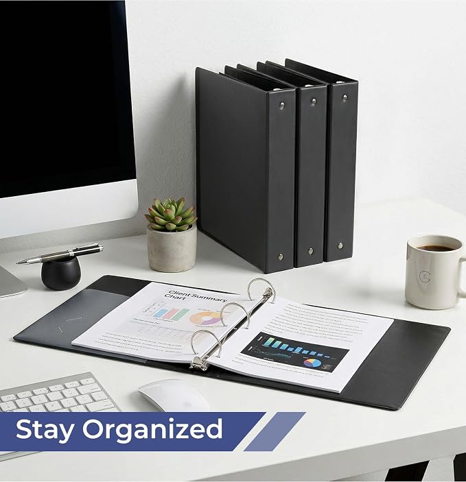 1-1/2'' 2-Inch 3-Ring Binder with Pockets, Premium View Binders with Three Ring Binders Holds up to 200/325/450 Sheets US Letter Size, Bulk Pack of 6 (1.5-inch Black)