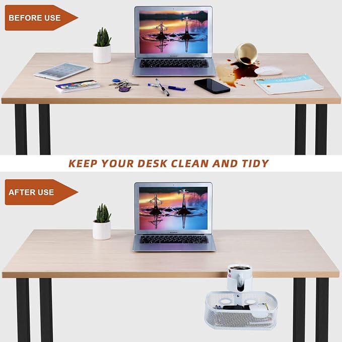 MASTLU Under Desk Organizer,Cup Holder,Table Management Tray, Swivel Pencil Drawer, Office No Drill Steel Organizers,360 Spin Hidden Storage Box with Sturdy C-Clamp,Easy Install (White)