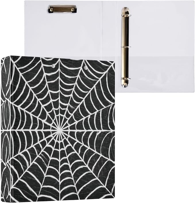 Spiders Web 3 Round Ring Binders Black | 1.5 Inch Binder with Clipboard, PVC Pockets, Work Organizer, Holds 200 Sheets for School Office 1 Pack