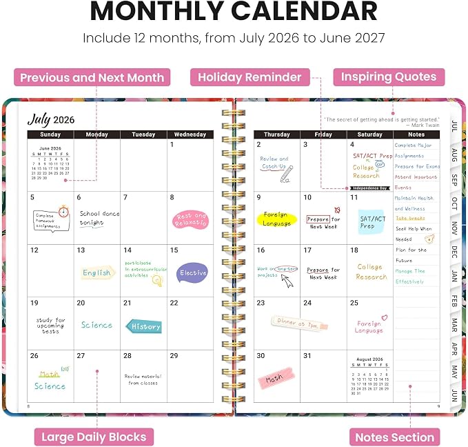 Planner 2026-2027, Academic Year Monthly & Weekly Planner Caledndar, July 2026 - June 2027, Hardcover Large Planning Agenda Book with Tabs for School Office Supplies, 8.5" x 11" - Petal Harmony