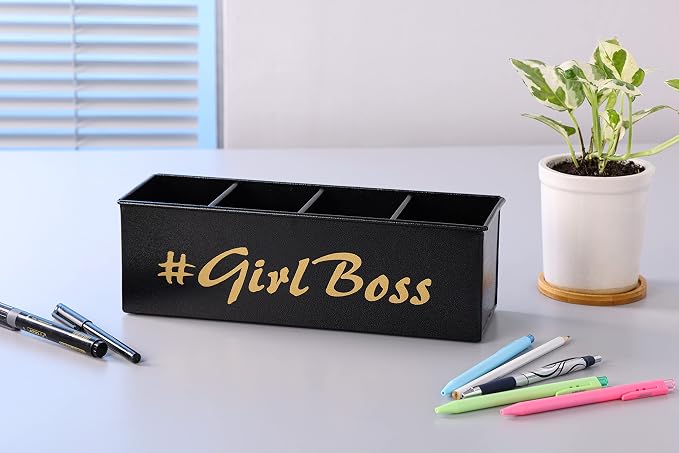 DUDKI HOME QUINTESSENTIALS 4 Compartments Pen Holder and Makeup Stand - Gift Office Desk Accessories Décor Storage Multi-functional Pen Organizer for Countertop Desk