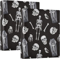 Coffin Skull Skeleton Binder 1.5 Inch Binder with Clipboard&Pockets, Black and White Goth Hardcover Binders 3 Ring Heavy Duty File Folder for Office School Supplies-Holds 200 Sheets, 2 Pack