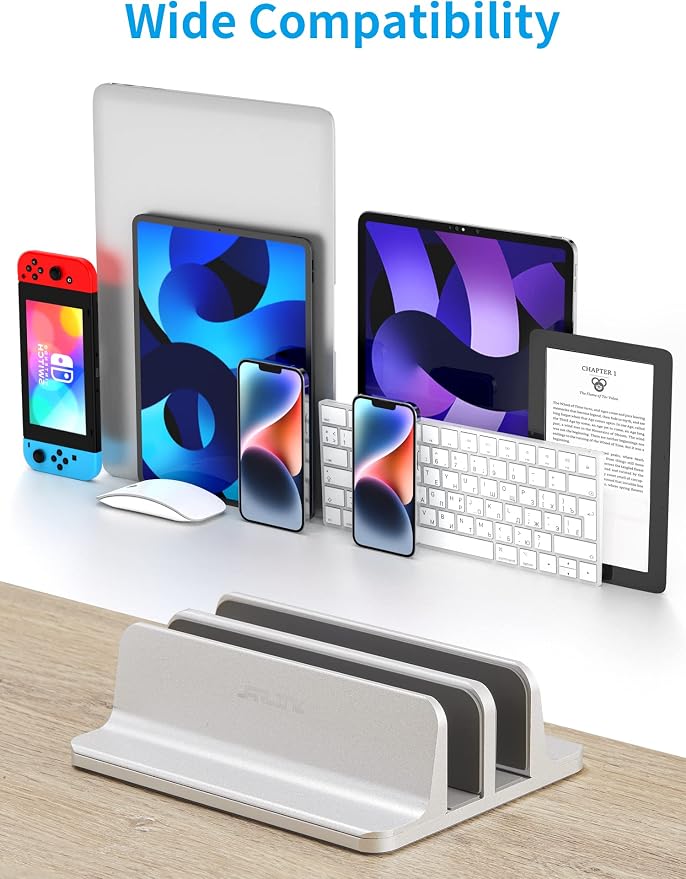 JARLINK Double Vertical Laptop Stand, Adjustable Aluminum Desk Dock, Black | Vertical Laptop Holder Fits up to 17.3" Notebooks, Space-saving Desktop Organizer for MacBook, Surface, Dell & Gaming Laptops
