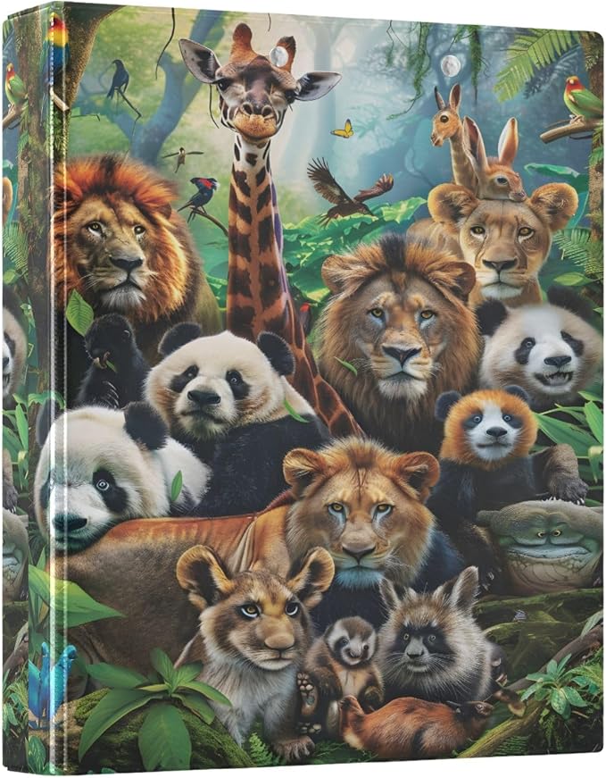 3 Ring Binder Animals 1.5" Round Ring Binders View Binder with 200 Sheet for Women Men Office Kids School Supplies, 1 Pack