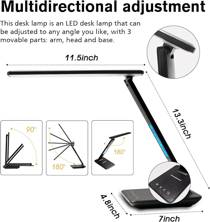 Desk Lamp with Wireless Charger: USB Charging Port, Table Lamp with Clock, Desk Lamps for Home Office College Dorm Room Essentials