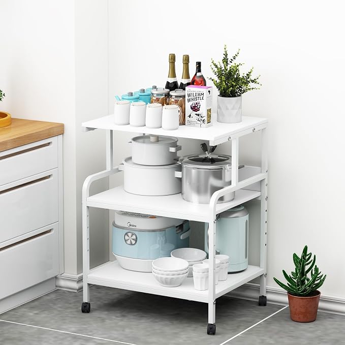 Arbuxzuy Large Printer Stand with Storage Shelf, 23.6" W x 18.9" D Printer Cart with Wheels, 3 Tier Mobile Printer Table for Home Office,Stands for Heat Press Scanner Fax (White)