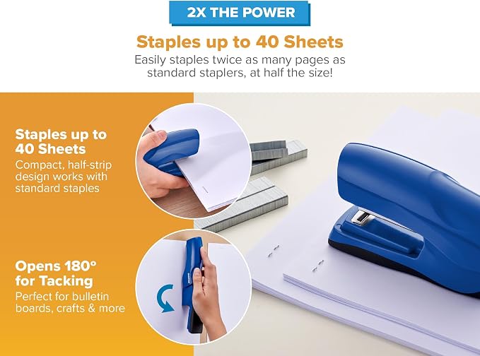 Bostitch Heavy Duty Stapler Value Pack, 40 Sheet Capacity, Blue