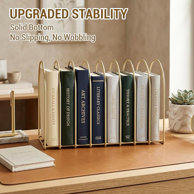 MyGift Brass Metal Wire File Desk Organizer Binder Holder with 8 Wide Slots | Vintage Arch Design Document Sorter Paperwork Files Workspace Organization Desktop Storage Solution Office School Business