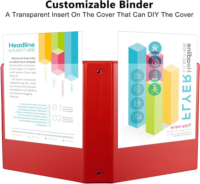 CIXILDTS 1.5-inch Round Ring Binder, Durable 1-1/2" 3 Ring Binder Fit Letter Size Paper, Red, 6-Pack