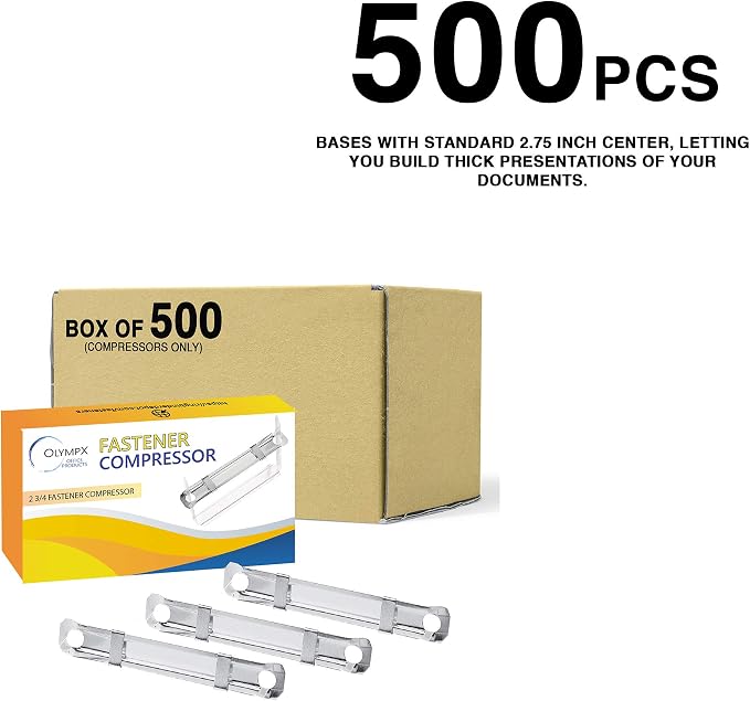 OLYMPX 500 Pcs of Prong Paper Fastener Compressors for Standard 2-Hole Punch, Works with 1 Inch - 3.5 Inch Capacity, 2.75 Inch Center for Paper Fastener Prong Bases, Bulk-Packed