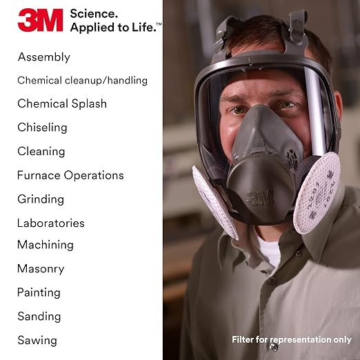 3M Full Facepiece Reusable Respirator 6800, NIOSH, Medium | Large Lens, ANSI High Impact Eye Protection, Silicone Face Seal, Four-Point Harness, Comfortable Fit, Painting