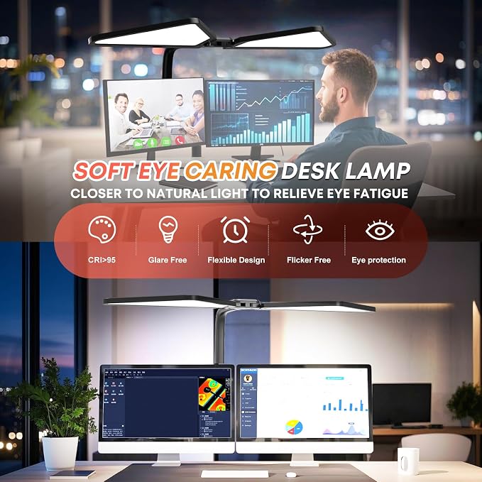 AILBTON Ultra-Large Gooseneck Desk Lamp with Clamp| Dual-Source Super Bright LED Study Light with Flexible Arms, 5 Brightness & 4 Color Modes for Home Office/Reading