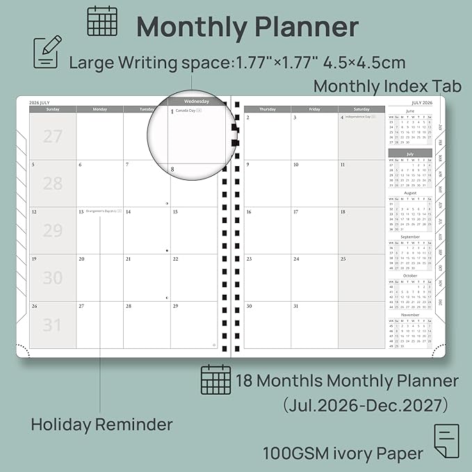 POPRUN 2026-2027 Monthly Planner, Large 8.5" x 10.5", 18 Month Calendar
