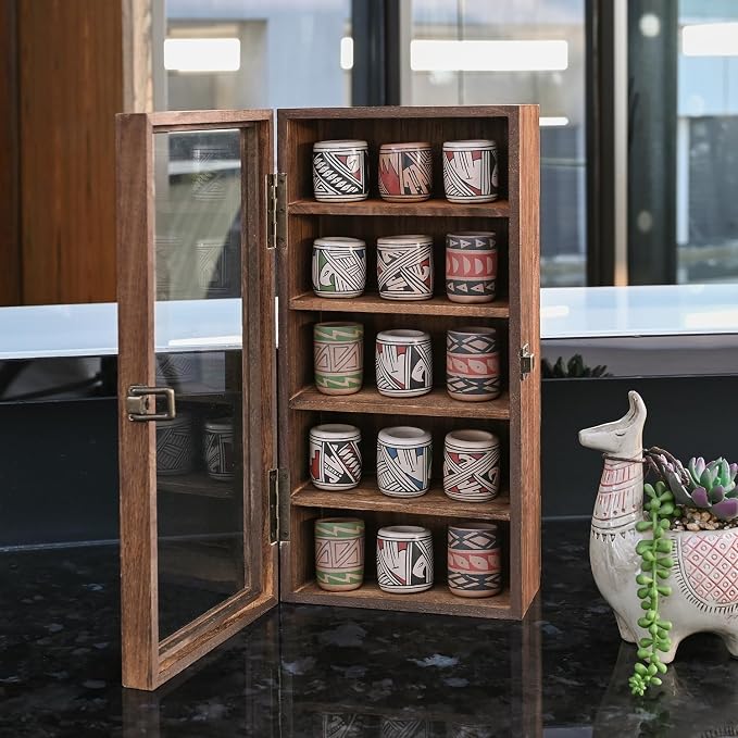 Ikee Design Wood 5 Shelf Wall-Mounted Case Display,Tempered Glass Door | Wall Mounted Wooden Collectible Display Case 5 Shelf Display Storage Accessories with Tempered Glass Door, Brown Color