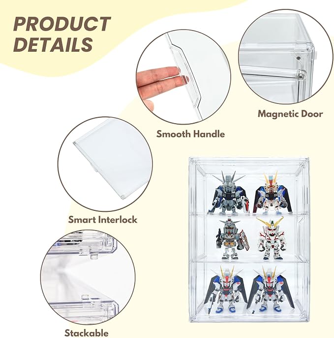 2 Pack Acrylic Display Case, 2/3 Layer Adjustable Figure Display Case, Wall-Mounted Dustproof Showcase for Collectibles Action Figure (2, 3 Tiers)