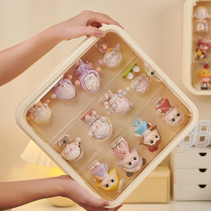 Wall Mount Display Case for Figures - Space Saving & Adjustable Acrylic Storage Box with Magnetic Door, Dustproof & Moisture Proof for Lego Pop Mart Action Figures (Cream)