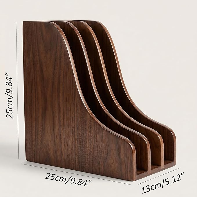 Solid Wood Vertical File Organizer, No Assembly Desk Mail Document Holder | Multifunctional Paper Mail Organizer for Office & Home, Custom Wooden Magazine File Holder for Books Binders Laptops, Desktop