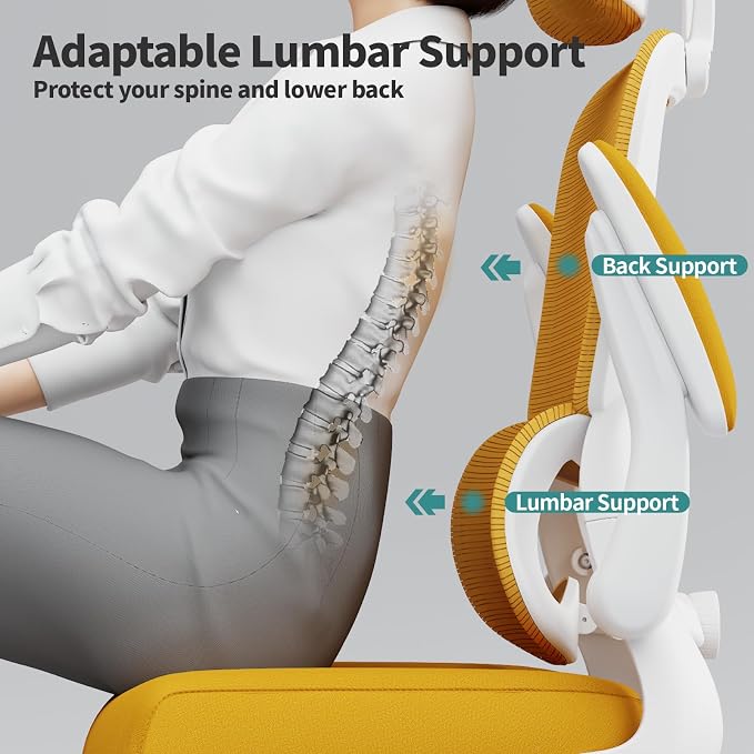 TRALT Office Chair Ergonomic Desk Chair - Gaming Chair with Lumbar Support | 330 LBS Home Office Desk Chairs with Headrest, Reading Chair with Flip-up Armrests, Comfortable Computer Chairs (1, Yellow)
