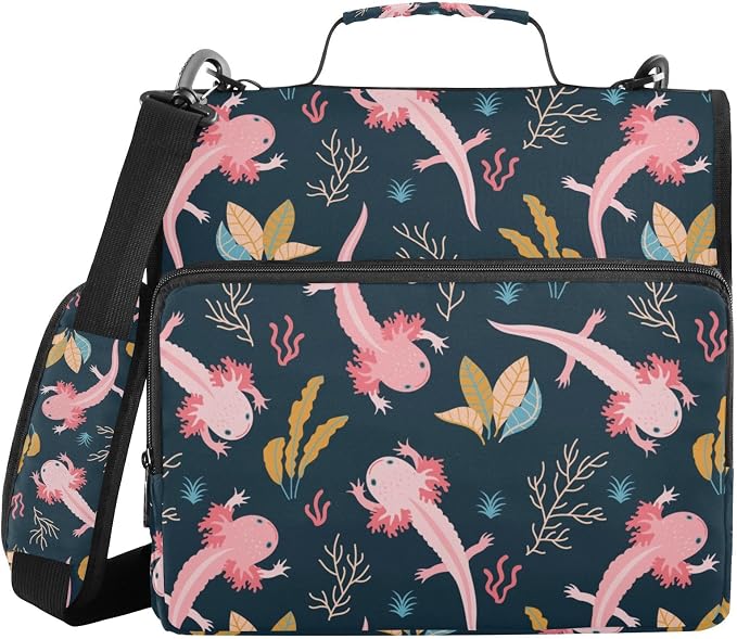 Cute Axolotl Binder Bag 3 Ring Zipper with Handle Shoulder Strap | for School Work Office Organizer Storage Case