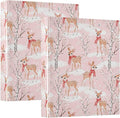 Winter Fawns and Deer Pink 3 Ring Binder 1.5" Decorative D-Ring Binder with Clipboard&3 Clear Pockets, Holds 200 Sheets A4 Size Paper Waterproof Binders for School Home Office|2 Pack