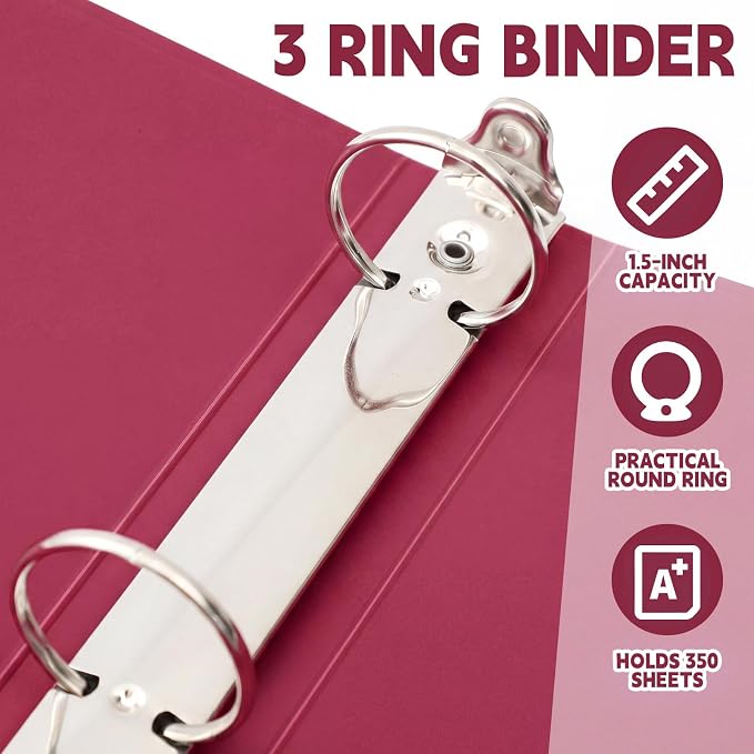 Henoyso 1 Inch 3 Ring Colored Binders Soft Flexible, 8.5'' x 11'' Plastic Floppy Binders Bendable with 2 Pockets, Colorful Binder Bulk for School Office Business ，12 Pack (Assorted Classic Color)