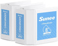 SUNEE 5 Inch Binder 3 Ring Easy Open, 5" Extra Large D Ring Clear View PVC-Free (Fit 8.5x11 Inches) for Office or School Supplies, White, 2 Pack