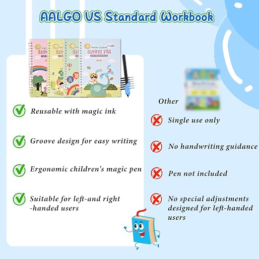 AALGO Handwriting Book Practice for Kids,Reusable Grooved Handwriting Books