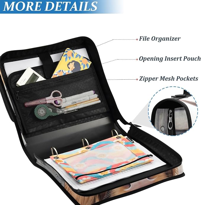 Highland Cow 3 Ring Zipper Binder 2 Inch with Strap for Girls | School Binder Bag with Handle Multi Pockets Binder Organizer 500- Sheet Capacity for School Office Supplies