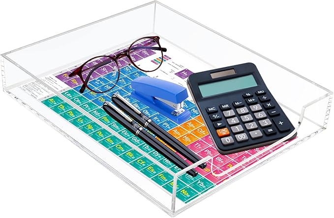 Tasybox Paper Organizer Letter Tray, Acrylic Desk Tray, File Holder | Clear Desk Organizer Tray, Office Decor Stackable Desk Organizers and Accessories Tray for School Home Office Supplies