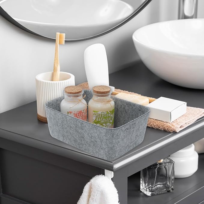 Office Felt Deep Storage Bin Desk Drawer Organizer Caddy Gray | Sustainable material soft yet sturdy,multi-purpose storage, sleek minimalist lifestyle
